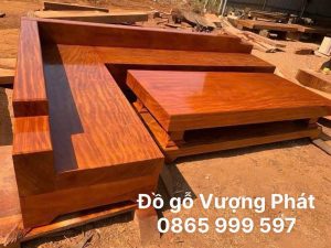 Bộ bàn ghế Sofa góc L gỗ Gõ Đỏ nguyên khối loại 1 đẹp