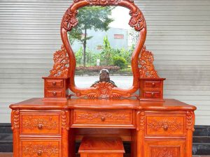 Bàn phấn trang điểm mẫu Louis hoa hồng gỗ Gõ Đỏ
