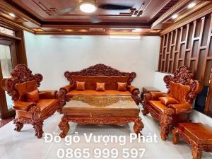 Bộ Bàn ghế hoàng gia Louis hoa lá tây gỗ Gõ đỏ pachy nguyên khối loại 1 ko chắp ghép