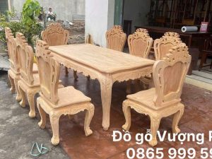 Bàn ăn 8 ghế Luis hoa lá tây gỗ Gõ Đỏ loại 1 VÍP