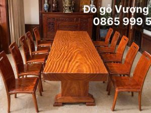 Bộ bàn ăn nguyên khối 10 ghế trơn hiện đại gỗ Gõ Đỏ Loại 1 đẹp Víp