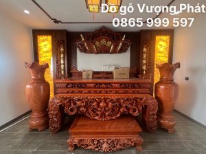 Lục Bình Cuỗn Thư Sập Thờ gỗ Hương Đỏ nguyên khối hàng víp Loại 1