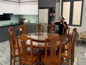 Bộ bàn ăn tròn xoay 10 ghế gỗ xoan đào loại 1 đẹp