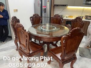 Bộ bàn ăn tròn xoay 6 ghế Luis gỗ Gõ Đỏ loại 1 VÍP
