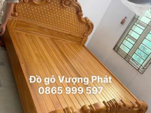 Giường Luis hoa lá tây vách trám gỗ thịt Gõ Đỏ tự nhiên loại 1