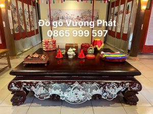 Sập trơn chân quỳ Gỗ gụ Khảm trai Khảm ốc loại 1 đẹp