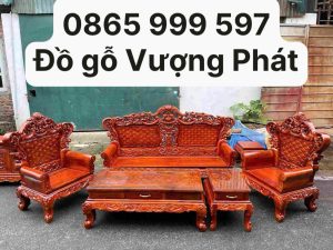 Bộ bàn ghế Hoàng gia Luis gỗ hương tựa lưng đục 6 món